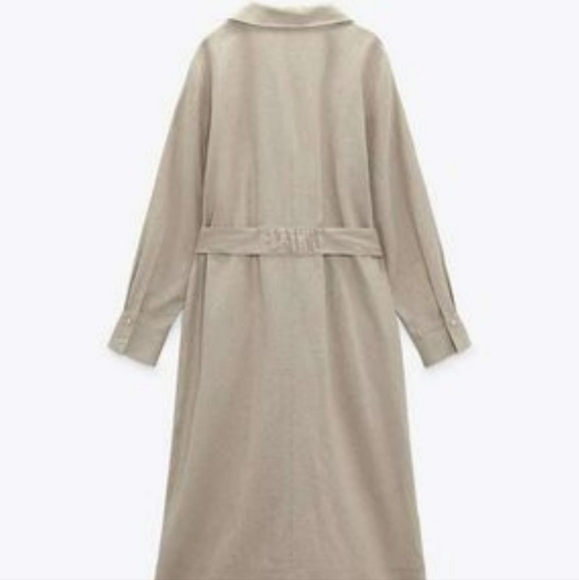 NWT. Zara Midi Linen Blend Dress Pockets long sleeve Sz S - Picture 5 of 9